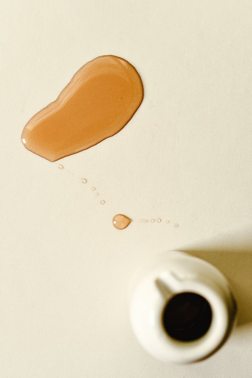 a top shot of spilled syrup